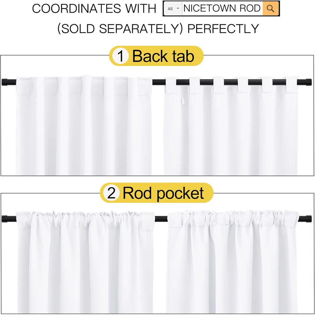 Blackout Curtain Light & Noise Reducing Room Darkening Drapes for Bedroom/Living Room/Kitchen, 2 Pieces