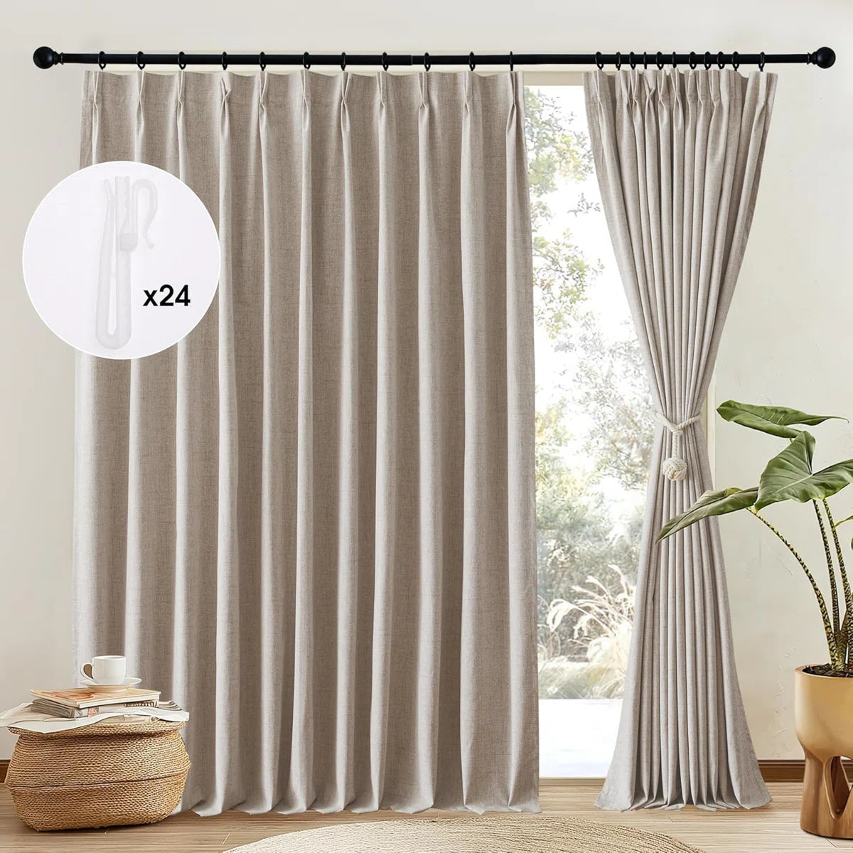 NICETOWN 100% Blackout Linen Curtains for Bedroom