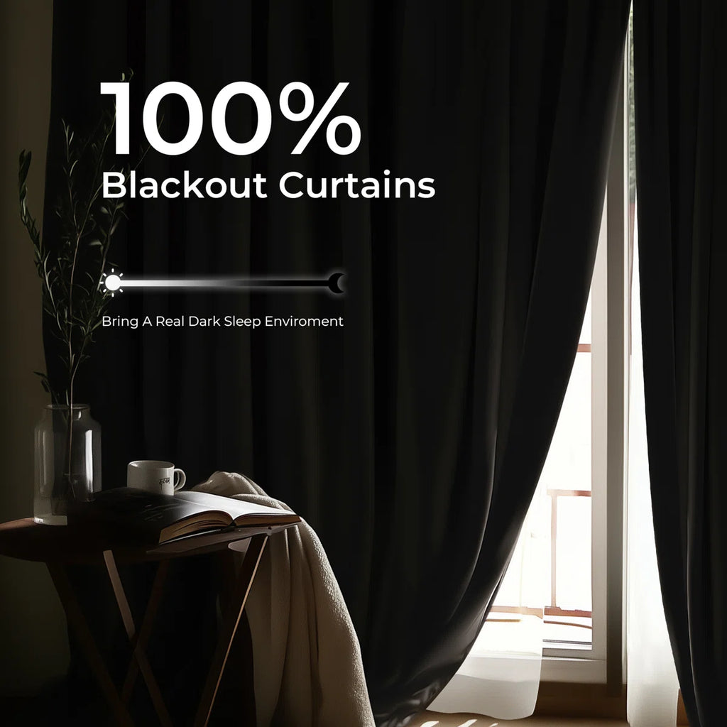100% Blackout Curtains Polyester Faux Linen Fabric Pinch Pleated Drapes With 20 Hooks Blackout Curtains For Bedroom/Living Room ( 2 Panels Set)